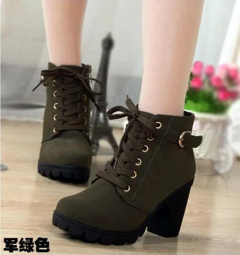 Women Ankle Boots Autumn Women Shoes High Heels 8.5 Cm Lace-Up Women Boots Boots Botas De Mujer plus Size Sd890