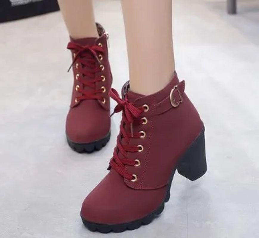 Women Ankle Boots Autumn Women Shoes High Heels 8.5 Cm Lace-Up Women Boots Boots Botas De Mujer plus Size Sd890