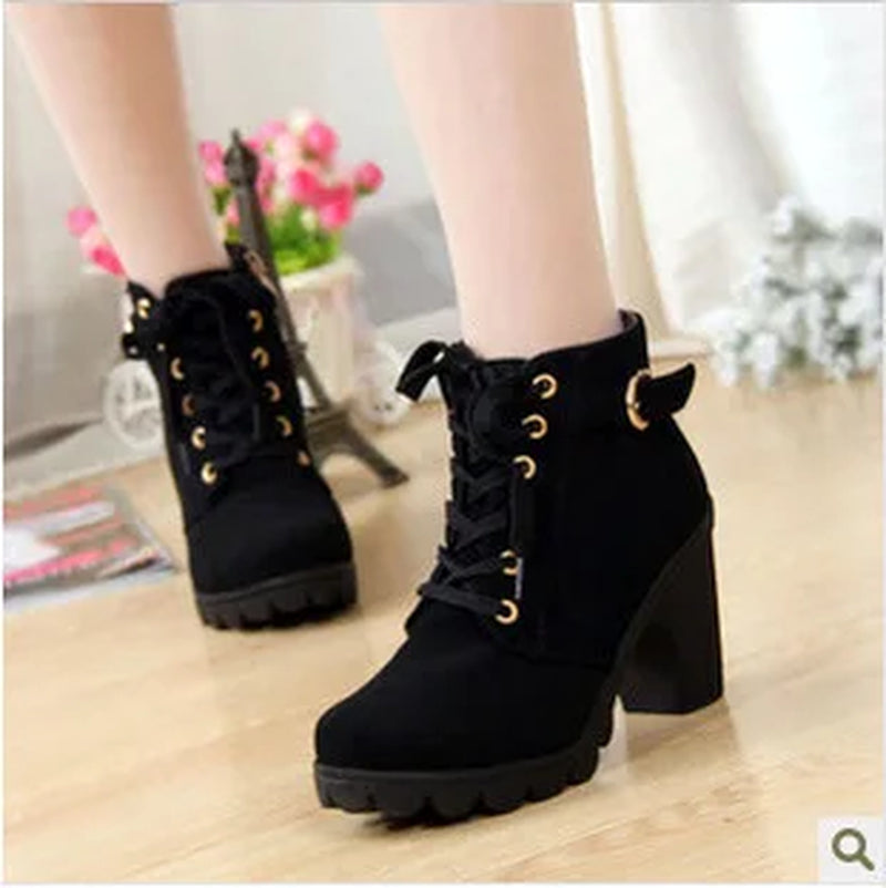 Women Ankle Boots Autumn Women Shoes High Heels 8.5 Cm Lace-Up Women Boots Boots Botas De Mujer plus Size Sd890