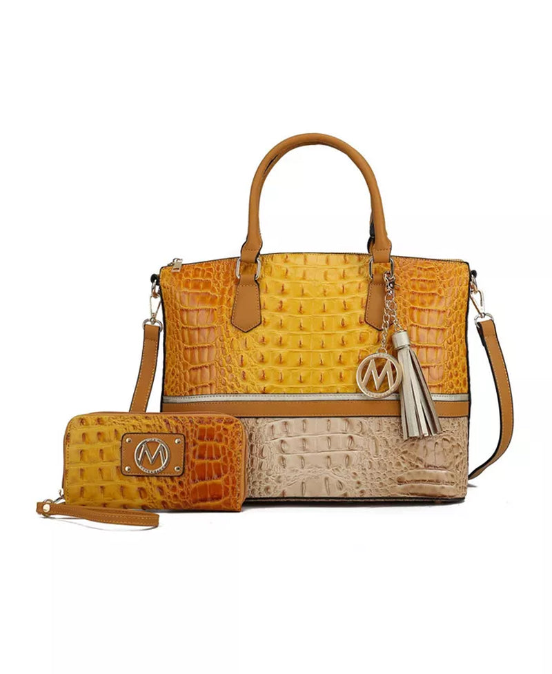 Autumn Crocodile Skin Tote Bag with Wallet by Mia K.