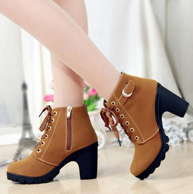 Women Ankle Boots Autumn Women Shoes High Heels 8.5 Cm Lace-Up Women Boots Boots Botas De Mujer plus Size Sd890